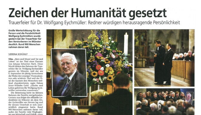 Newspaper article funeral service Dr. Wolfgang Eychmüller